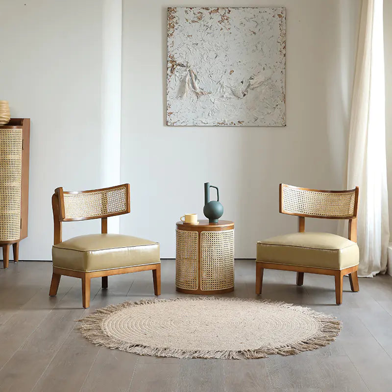 Modern Solid Wood Rattan Lounge Chair