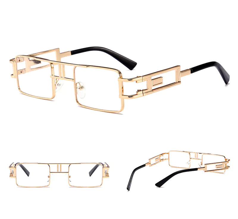 Unisex Rectangular Steampunk Sunglasses – Flat Top Square Frame in Bold Colors (Lightweight Metal Design)