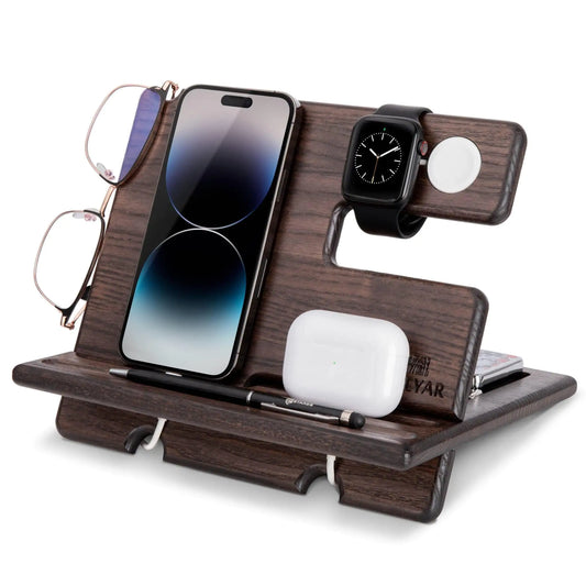 Wood Phone Docking Station – Wallet Stand & Watch Organizer for Men