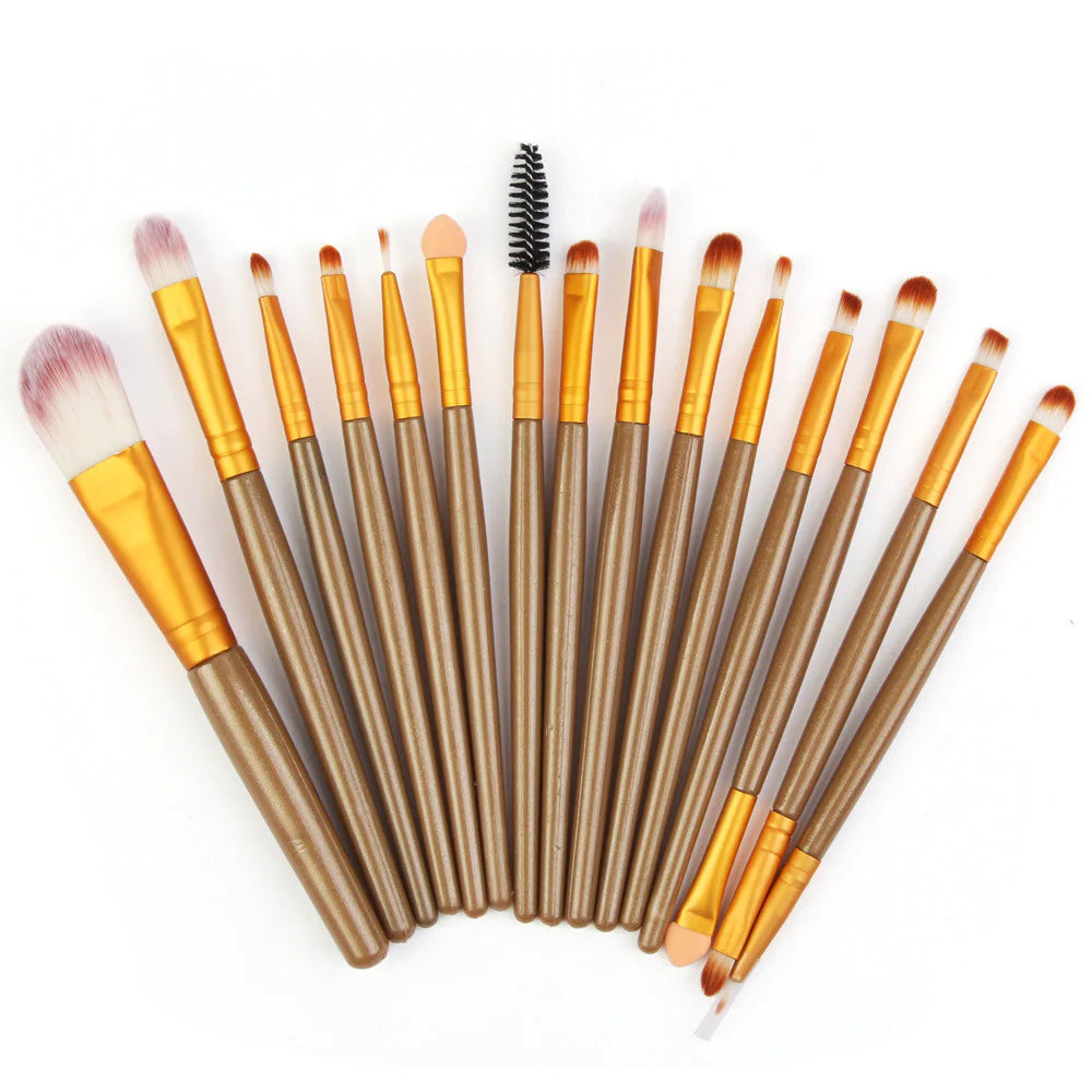 15-Piece Makeup Brush Set – Complete Professional Collection for Face, Eyes, and Brows