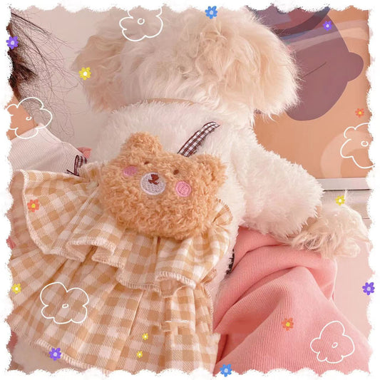 Coffee Bear Fleece Dog Outfit – Four-Legged Coral Fleece Pet Clothes (Japanese Korean Style, XXS–2XL)