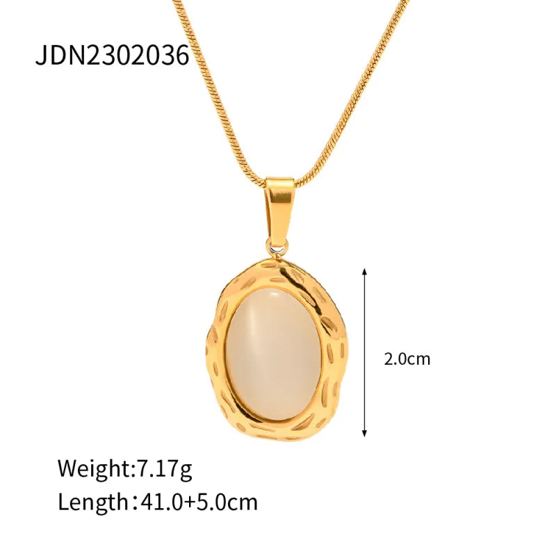 18K Gold-Plated Oval Cat Eye Opal Pendant Necklace – Elegant & Timeless Jewelry