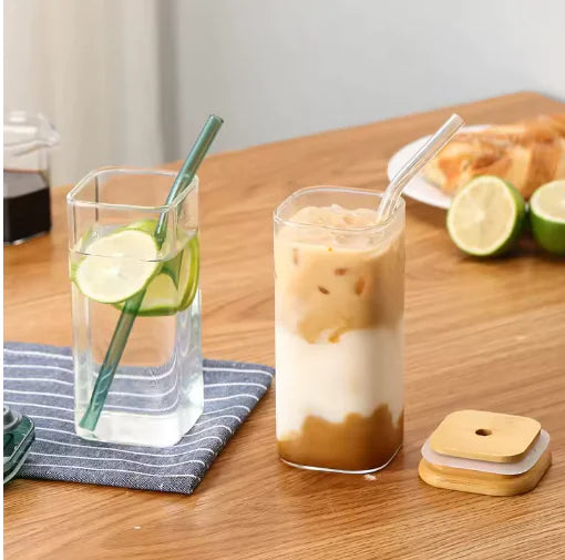 Square Coffee Cup with Lid – Transparent Flat Reusable Mug for Hot & Cold Beverages (Modern Drinkware Design)