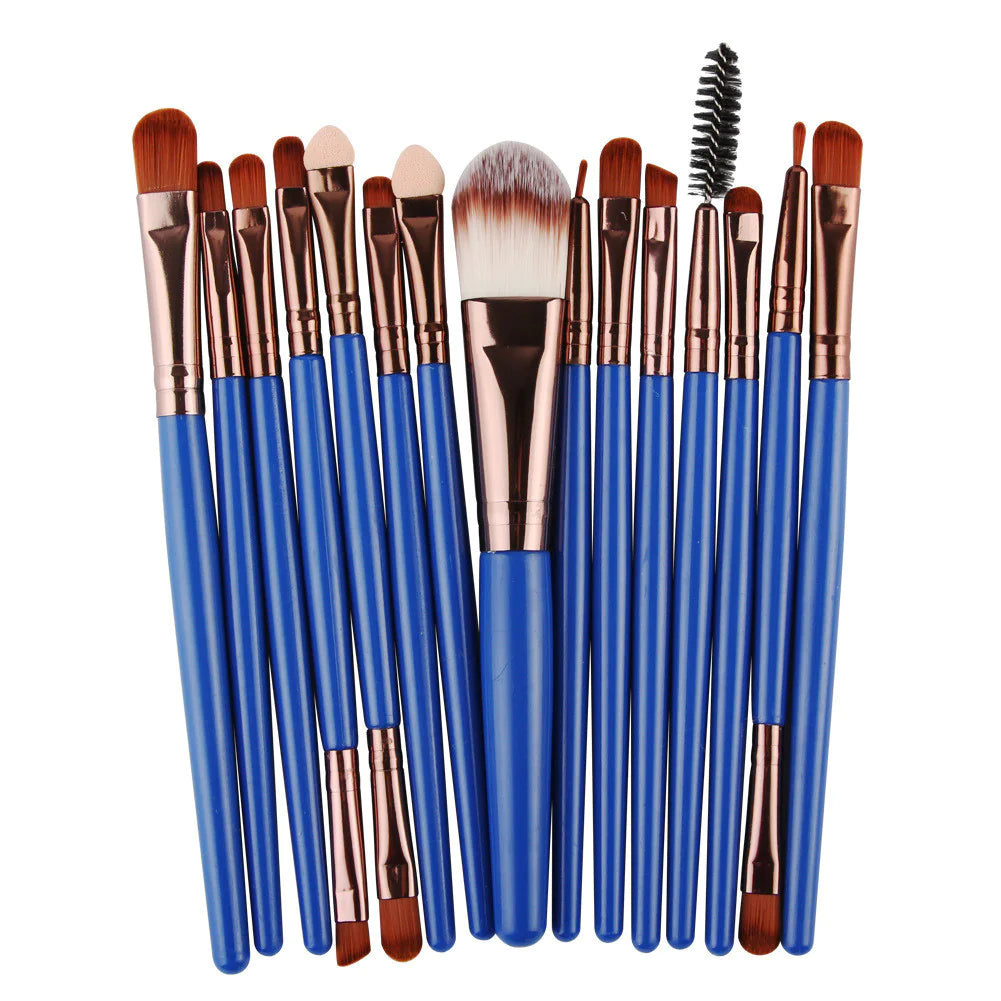 15-Piece Makeup Brush Set – Complete Professional Collection for Face, Eyes, and Brows