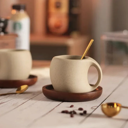 Creative Japanese Retro Coffee Set – Elegant Stone Ceramic Teacup & Saucer Set for Coffee & Tea Lovers