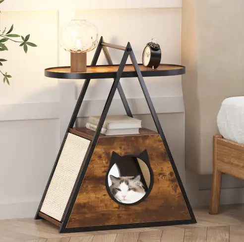 Cat House & End Table – Black Vintage Wood Cat Condo