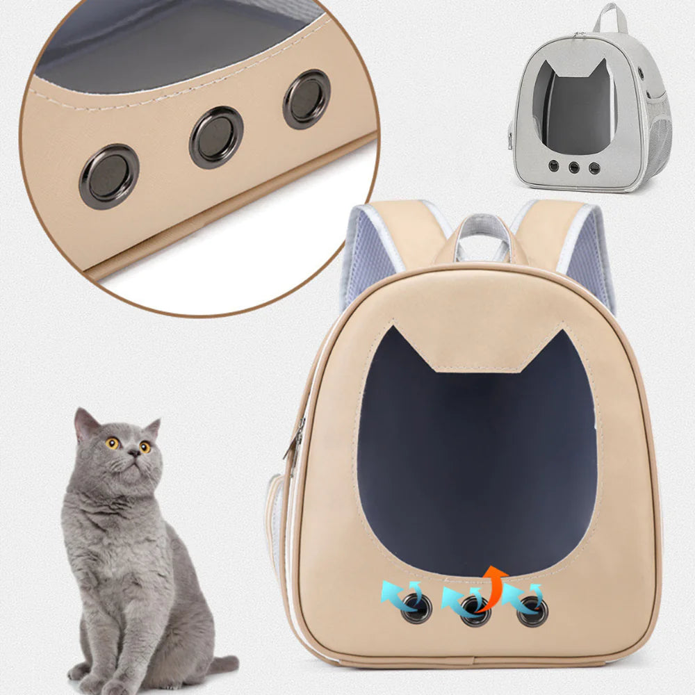 PU Portable Cat Carrier Backpack – Transparent Travel Bag for Small Dogs & Cats