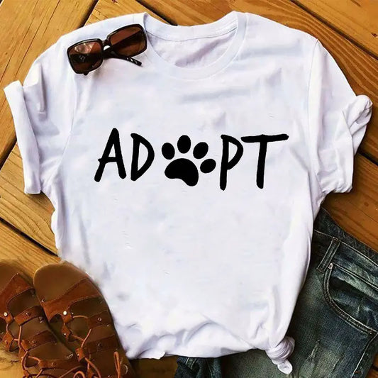 Women’s Casual Cartoon Paw Print T-Shirt – Playful Design, Relaxed Fit (S–3XL)