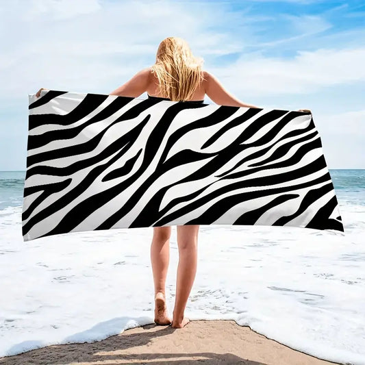 Zebra Print Pattern Beach Towel – Oversized, Absorbent, and Boldly Stylish