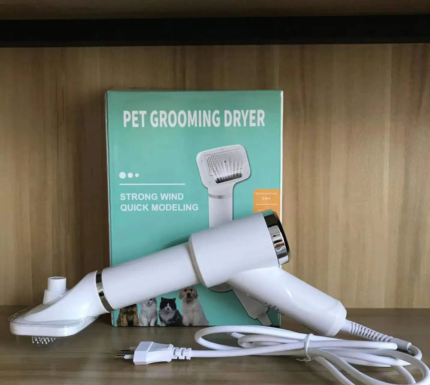 Pet Grooming Dryer – 2-in-1 Blow Dryer & Comb with Heat Settings and Replaceable Head (Strong Wind, Quick Modeling, Low Noise)