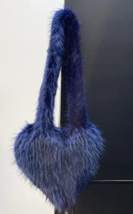 Women Heart Shape Faux Fur Fleece Shoulder Bag