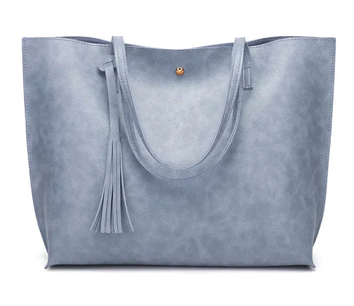 Women's Tassel Shoulder Bag – Elegant Horizontal Tote with Large Capacity & Double Straps