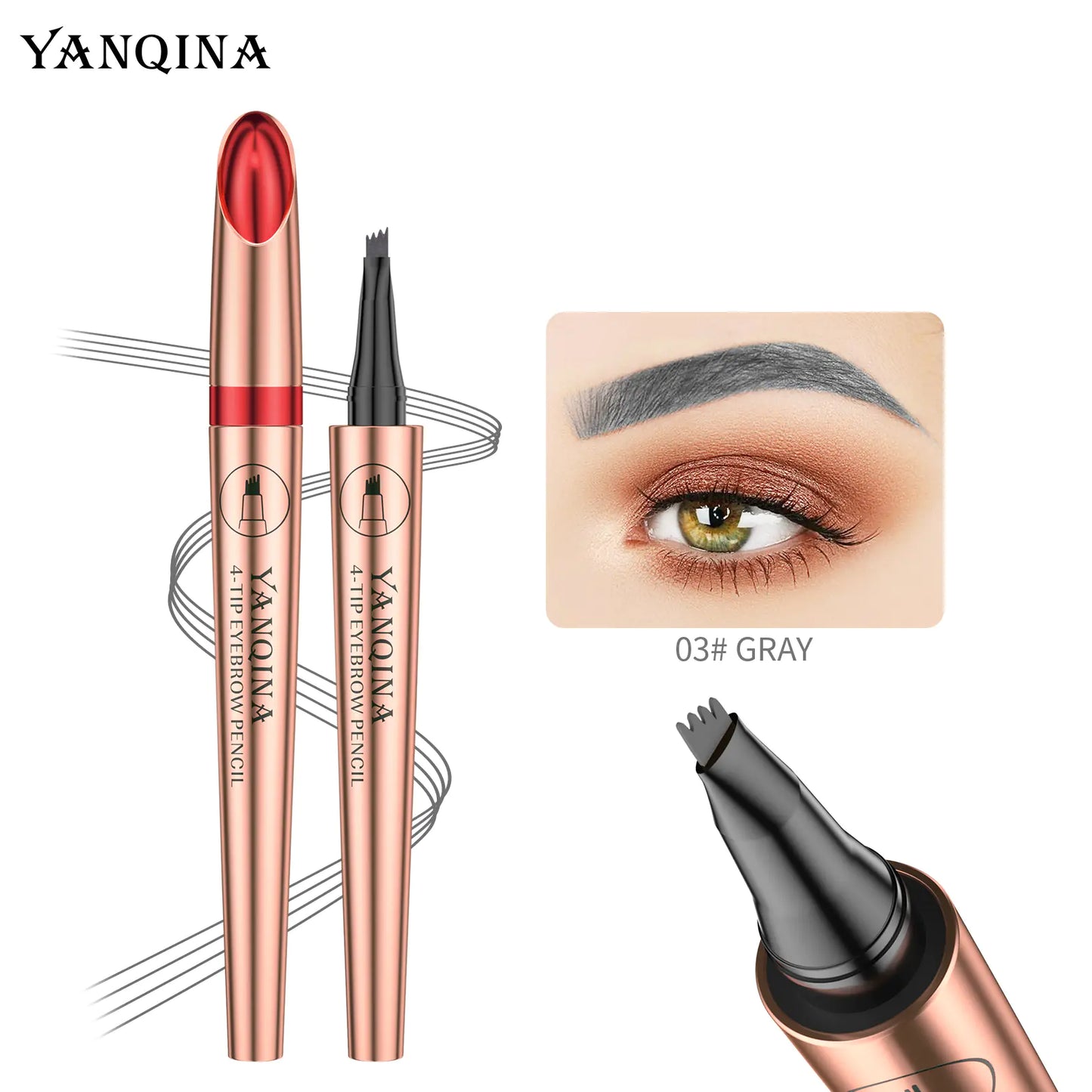 YANQINA Four-Claw Liquid Eyebrow Pencil – Waterproof, Sweat-Proof, Long-Lasting 24H Wear