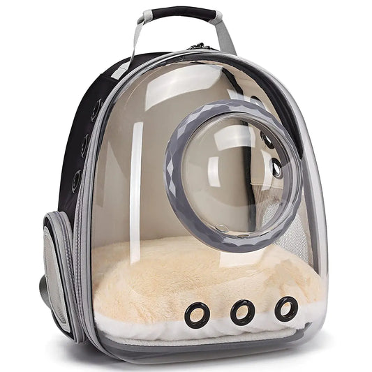 Bubble Cat Carrier Backpack – Transparent Space Capsule Travel Bag for Cats & Small Pets (Black)