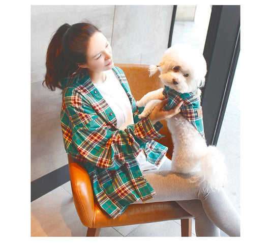 Pet Parent Matching Plaid Shirts – Cotton Twinning Set for You and Your Pet (Green & Yellow, XS–XXL + One Size Parent Fit)
