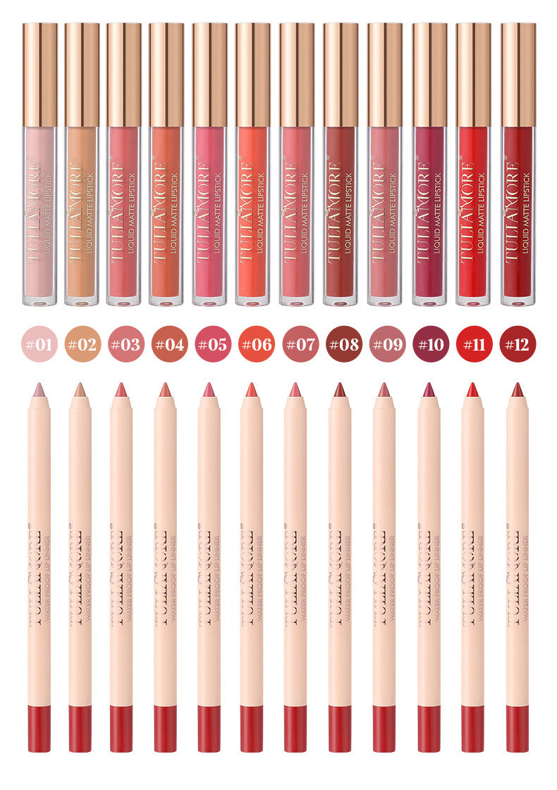 Waterproof Matte Air Lip Glaze & Lip Pencil Set