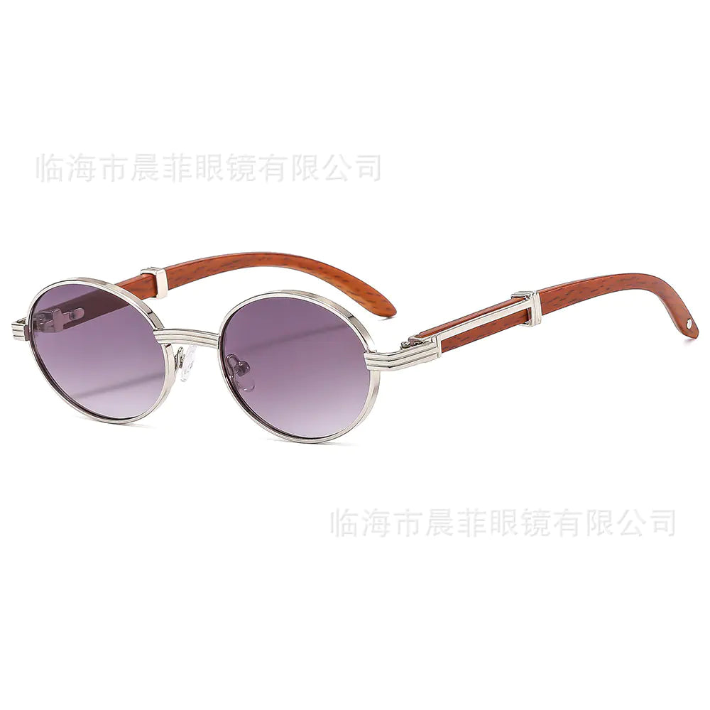 Men’s Round Frame Sunglasses – Metal + Wood Fusion with UV400 Protection (Model 6101, 28g)