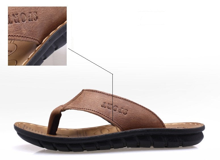 Men’s Cowhide Leather Flip-Flops – Durable Comfort for Driving and Everyday Wear