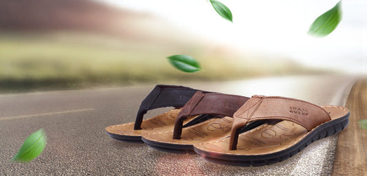 Cowhide Men’s Flip Flops Sandals – Non-Slip Leather Summer Slides for Everyday Comfort