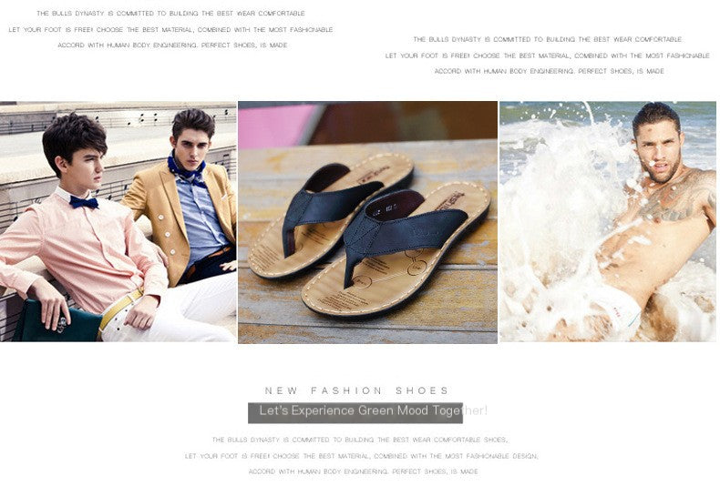 Cowhide Men’s Flip Flops Sandals – Non-Slip Leather Summer Slides for Everyday Comfort