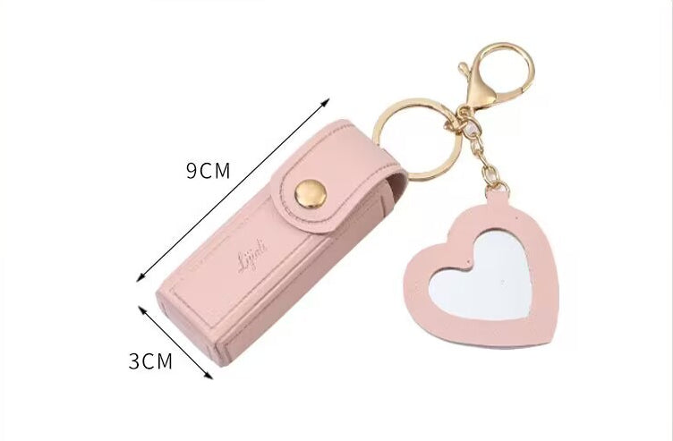 Coin Purse Keychain Lipstick Mini – PU Leather Lipstick Holder with Heart Charm & Key Ring