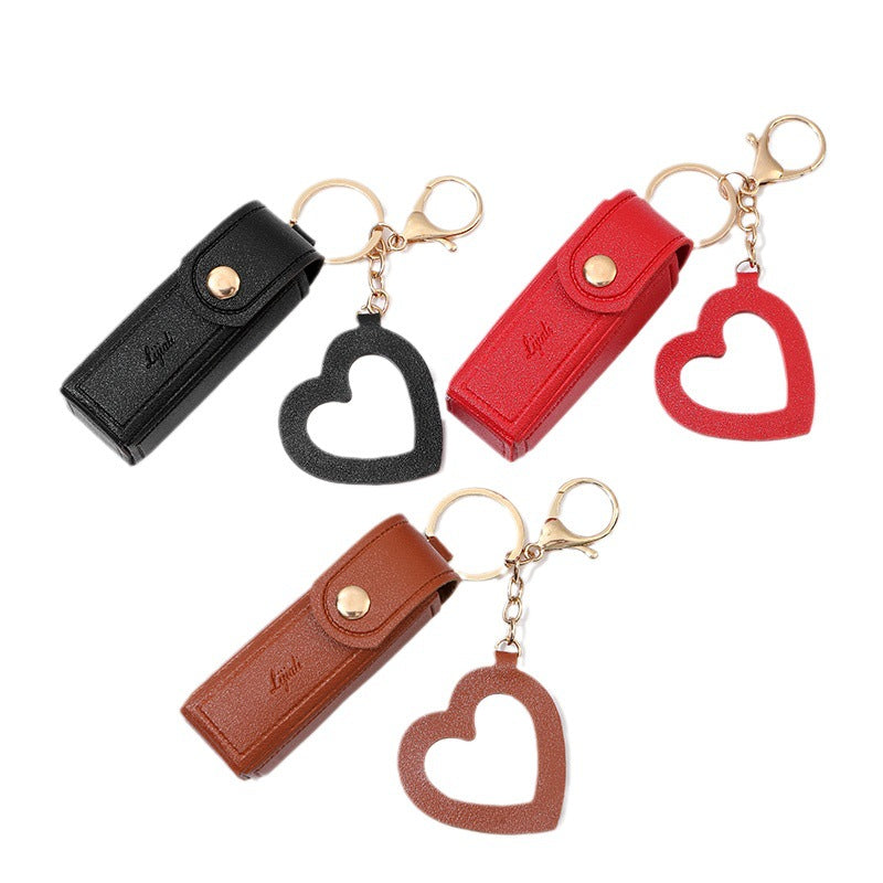 Coin Purse Keychain Lipstick Mini – PU Leather Lipstick Holder with Heart Charm & Key Ring