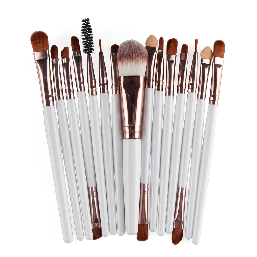15-Piece Makeup Brush Set – Complete Professional Collection for Face, Eyes, and Brows
