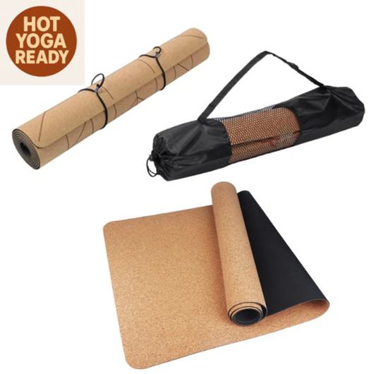 Natural Cork Yoga Mat – 5mm Thick Eco-Friendly Anti-Slip Yoga Mat with Position Lines - Great for HOT YOGA