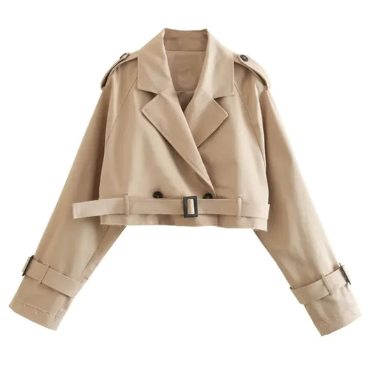 Women’s Belted Long Sleeve Short Trench Coat: A Modern Take on Timeless Style