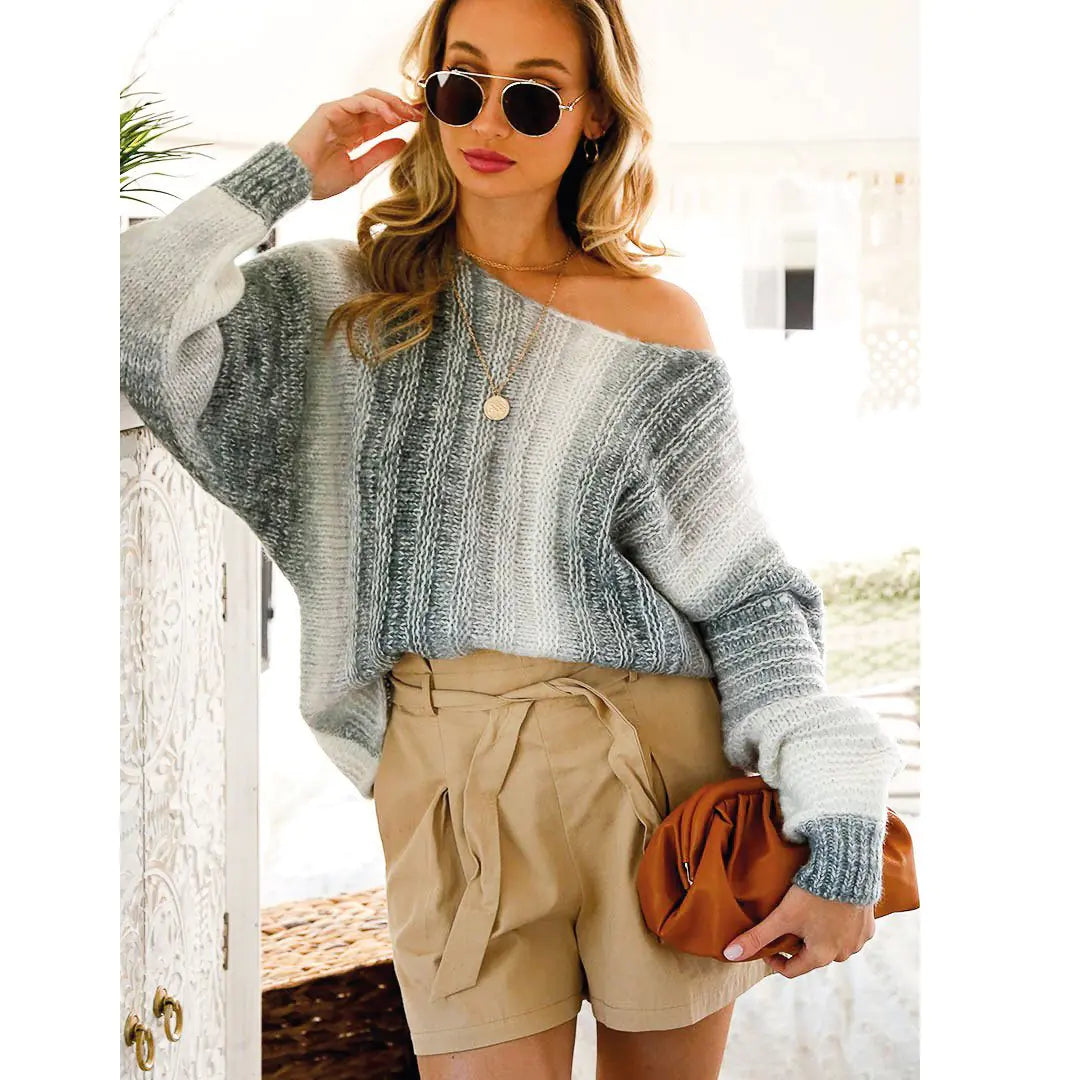 DGD Degrade Sweater – Wide Neckline, Loose Fit, Soft Gradient Knit (S–L)