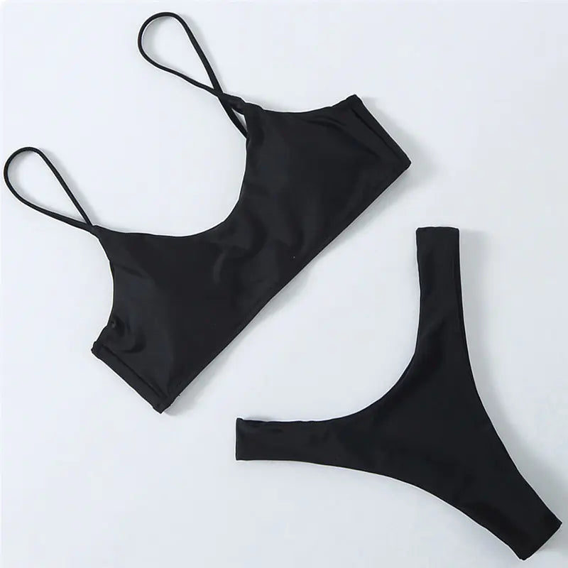 Two-Piece Polyester Bikini – Sleek Summer Style in White, Blue, Coffee, or Black (Sizes S–L)