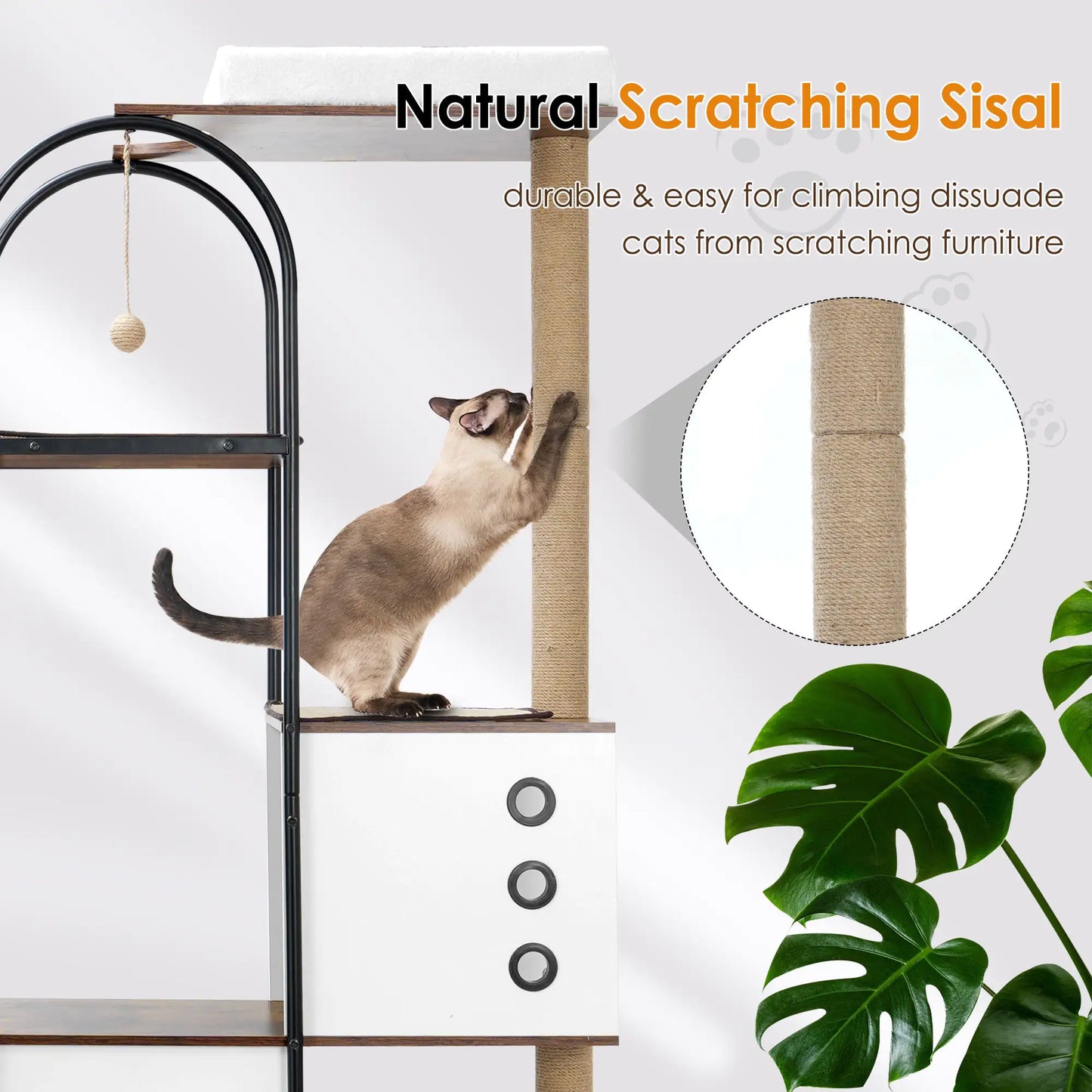 Modern Multi-Level Cat Tower – Sleek White & Vintage Cat Tree for Indoor Climbing, Scratching & Relaxing
