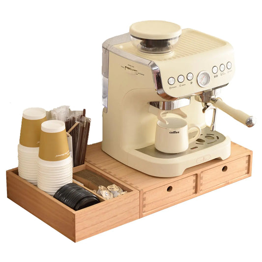 Wood Coffee Station Organizer with Drawers – Natural Solid Wood Coffee Bar Storage Organizer with Compartments for Coffee Pods, Tea & Accessories