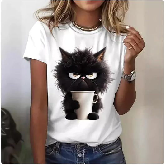 Women's Funny Cat Print T-Shirt – Lightweight Summer Casual Tee for Cat Lovers