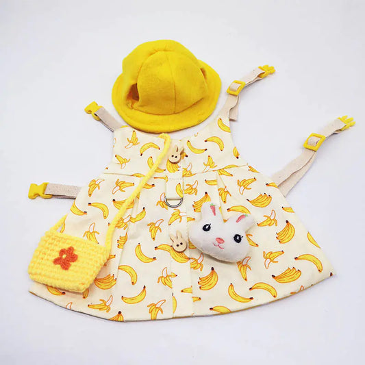 Pet Rabbit Garden Banana Clothes & Traction Rope – Cotton Outfit Set for Small Animals (S and M Sizes)