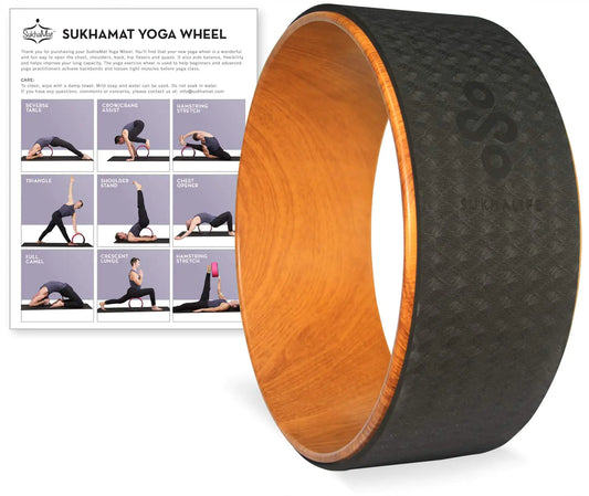 SukhaMat Yoga Wheel – Pro – 12.5" x 5" (Woodgrain/Black)