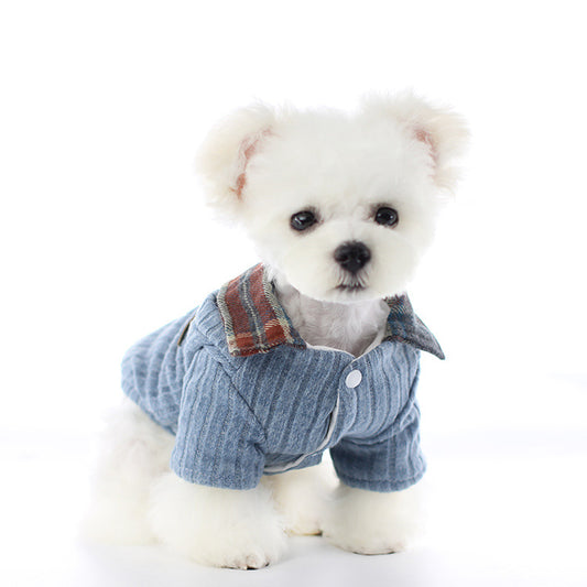 Two-Piece Pet Outfit – Blue Sweater & Shirt Set for Cats and Dogs (XS–XL)