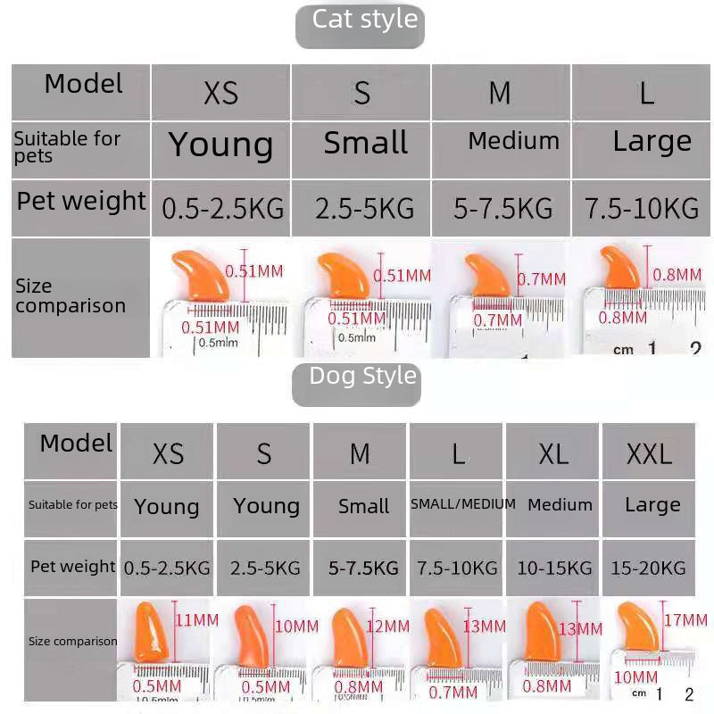 Pet Nail Covers for Dogs and Cats – Scratch Protection (Anti-Biting & Furniture Saver, 20pcs, Multi-Color, Multiple Sizes)