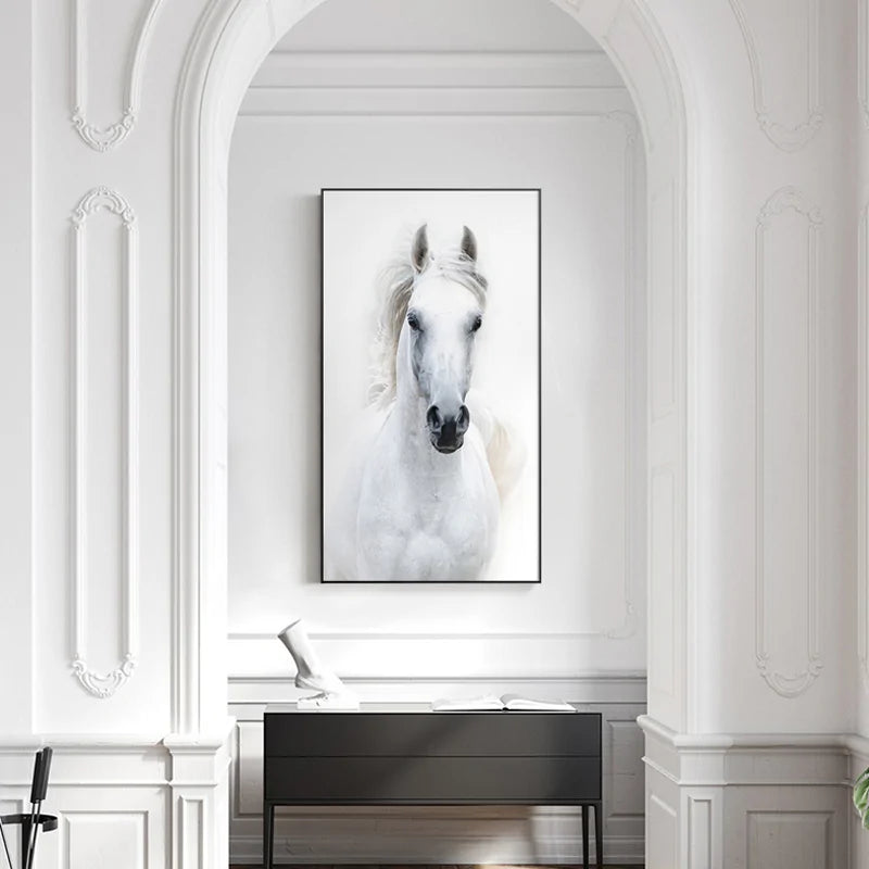 White Horse Abstract Canvas – Modern Frameless Wall Art with Waterproof Finish (Multiple Sizes Available)