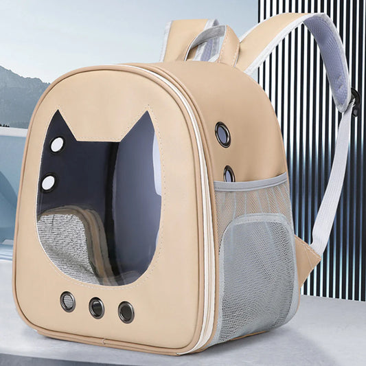 PU Portable Cat Carrier Backpack – Transparent Travel Bag for Small Dogs & Cats
