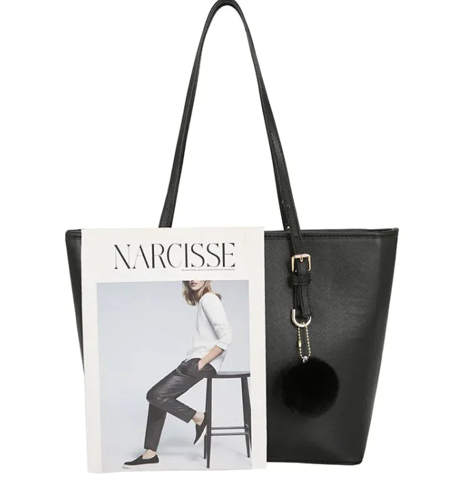 Casual Water-Resistant Bucket Handbag with Fluffy Charm – Everyday Elegance with a Playful Twist