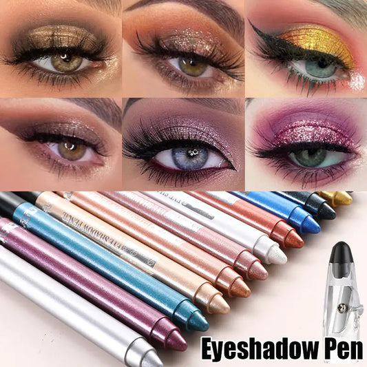 Waterproof Pearlescent Silkworm Eyeshadow Pen – 12 Shades of Long-Lasting Shine with Built-in Sharpener