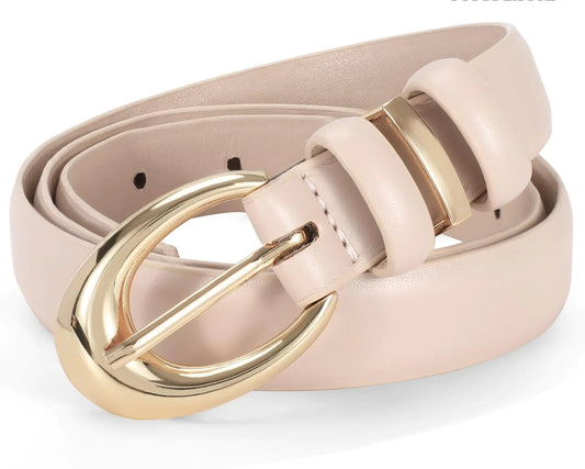 Women's Skinny Faux Leather Belt with Gold Buckle