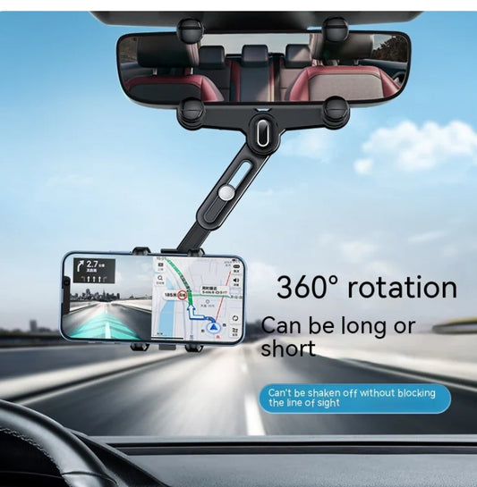 Retractable Mobile Phone Holder – 360° Rear-View Mirror Bracket for Cars