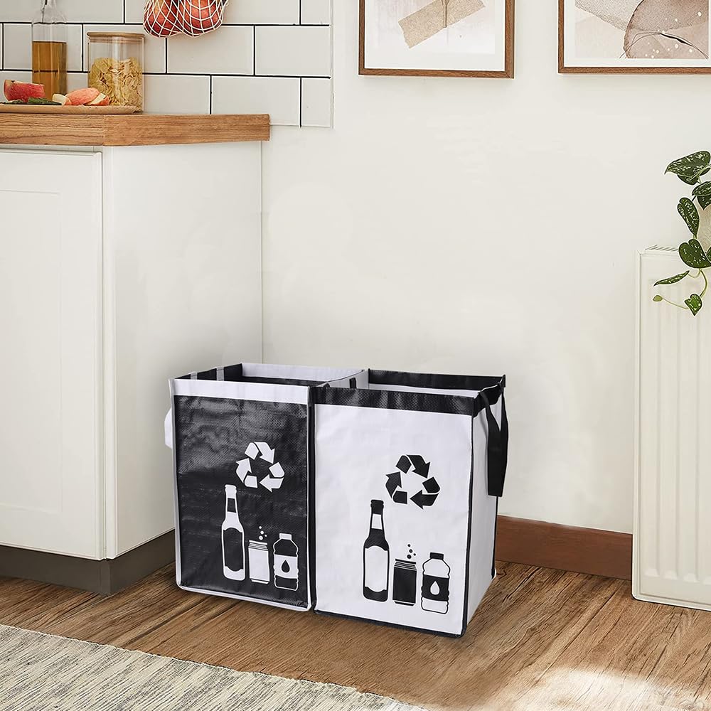 Recycle Waste Bin Bags – Waterproof Kitchen & Home Trash Organizer (Set of 2, Cream & White)
