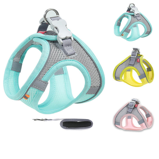 Pet Mesh Chest Harness with Leash – Breathable Cotton Safety Vest for Small Dogs (XXS–L)