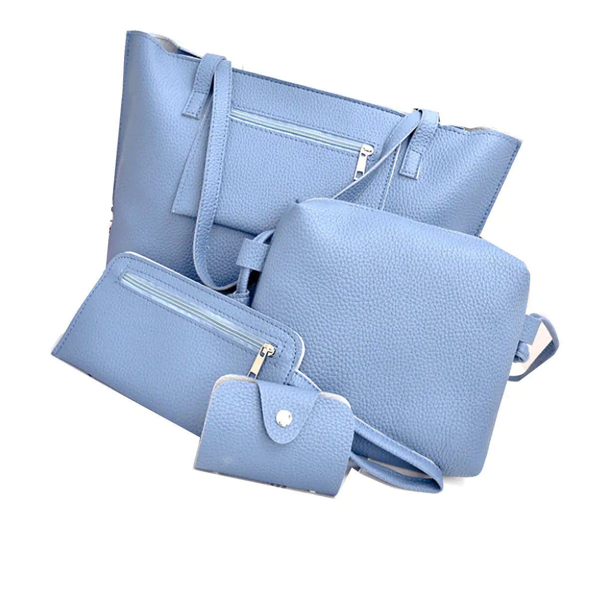 4-in-1 Handbag Set – Glamorous Vegan Leather Tote, Crossbody, Wristlet, and Cardholder