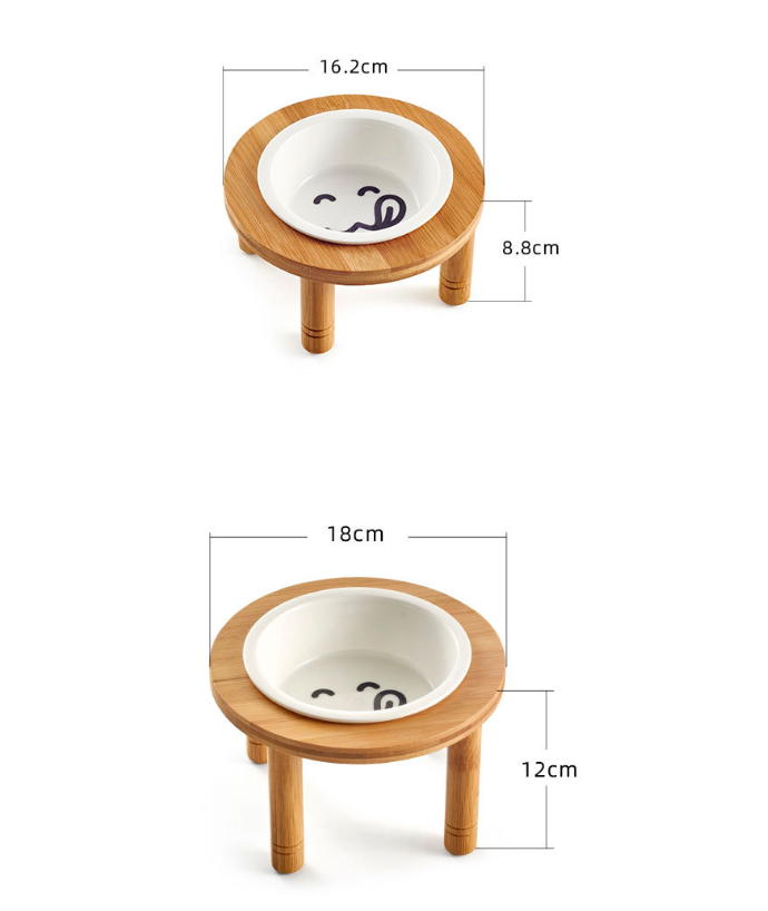 Elevated Bamboo &amp; Ceramic Pet Bowl – Ergonomic Design for Cats and Dogs
