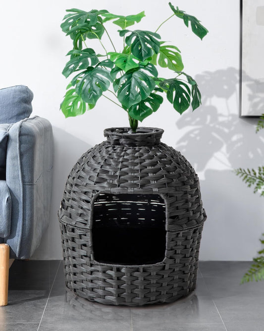 Rattan Planter Hidden Cat Litter Box – Handwoven Decorative Enclosure with Activated Carbon Filter