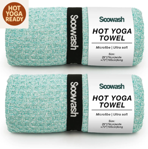 Non-Slip Waffle Hot Yoga Mat Towel – 2 Pack | Ultra-Absorbent Suede Microfiber Towels for Bikram, Pilates, Yoga – 28" x 72" (Teal)